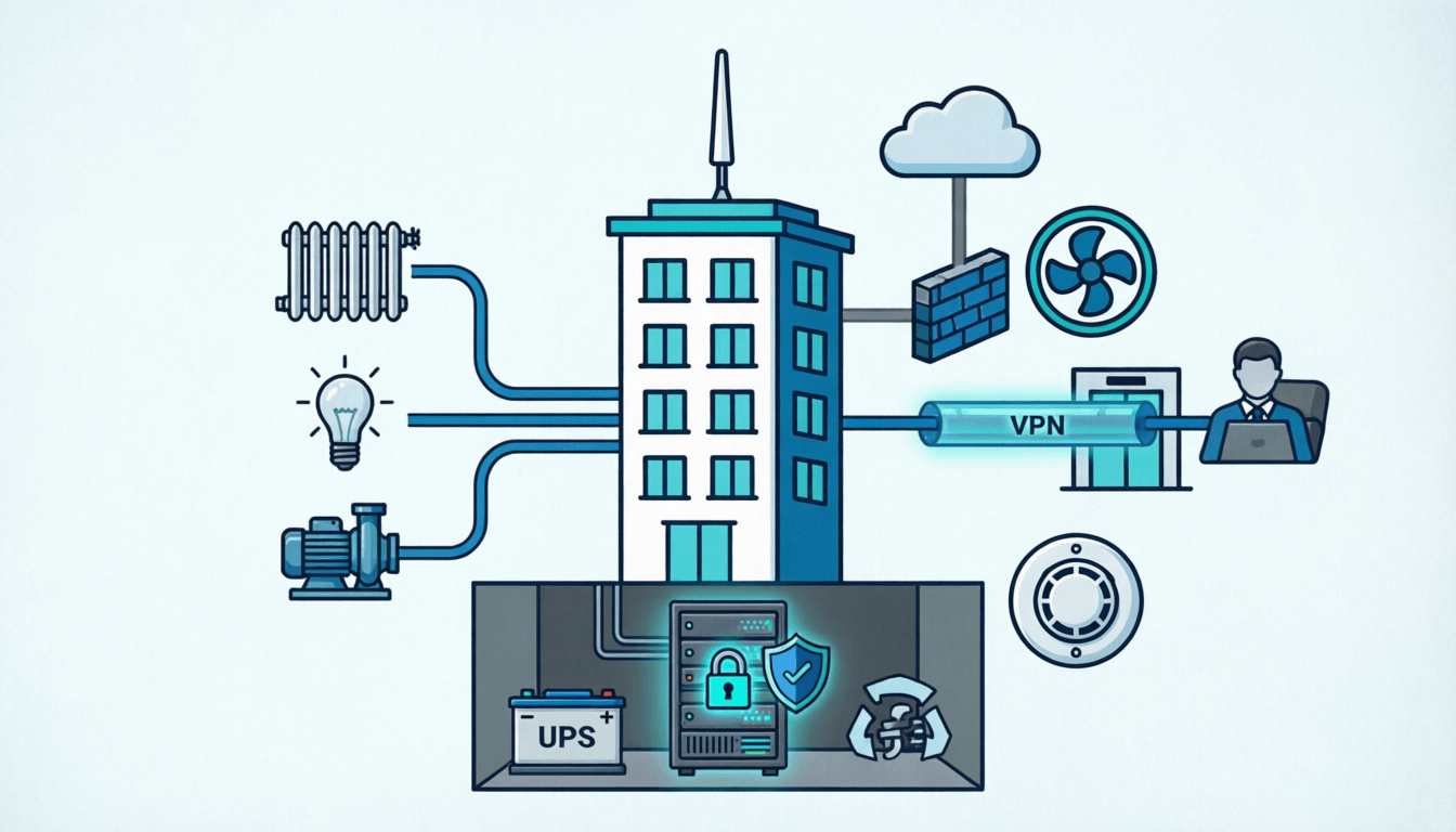 Схема архитектуры SCADA МКД: локальный сервер, VPN, резервное питание